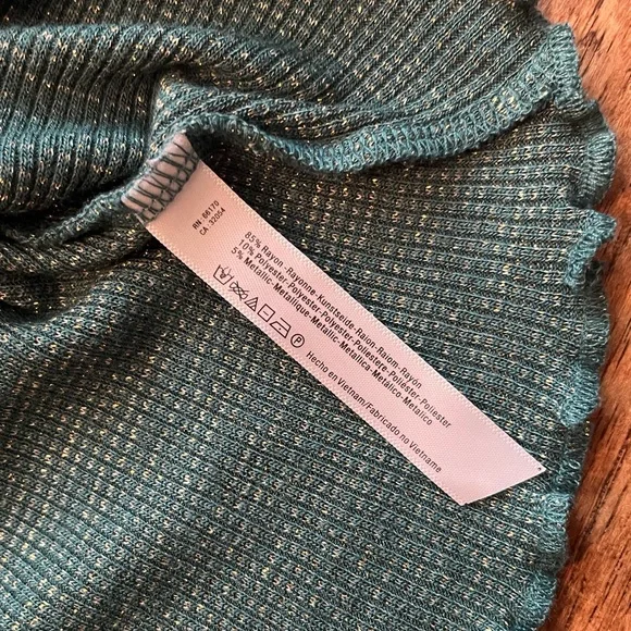 Free People Intimately Free Say When Green and Metallic Long Sleeve Top, S - Picture 13 of 13